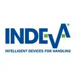 Blauw-groen INDEVA logo op witte achtergrond